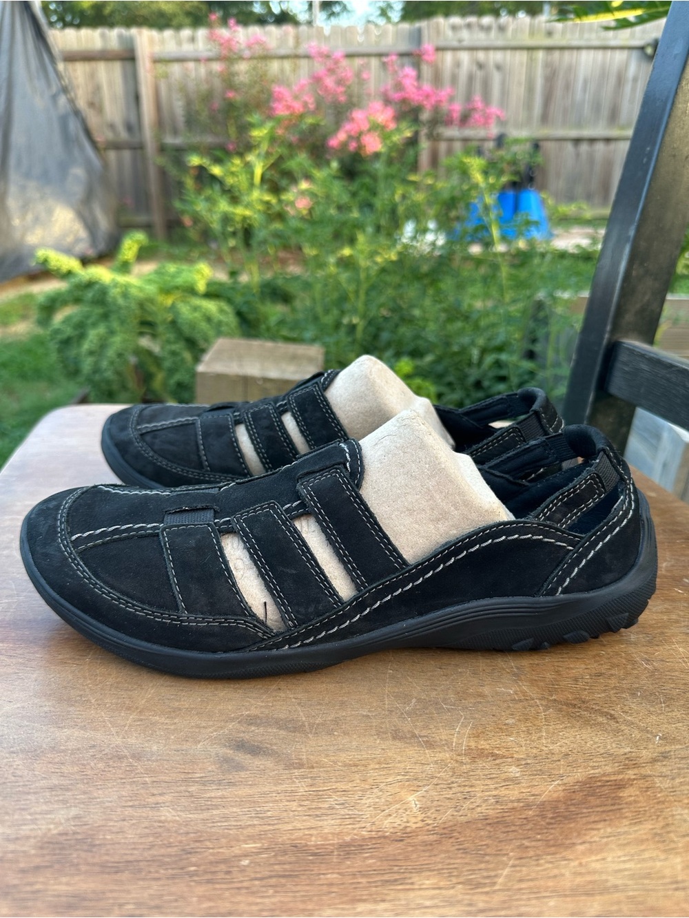 Clarks Collection Haley Stork Womens Black Nubuck Leather Slip On Comfort Shoes